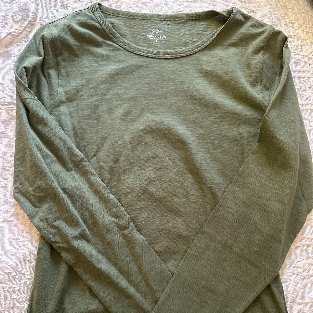 SOLD | J Crew | NWT Womens Tee Cotton Knit Green Scoop Neck Long Sleeve | Small